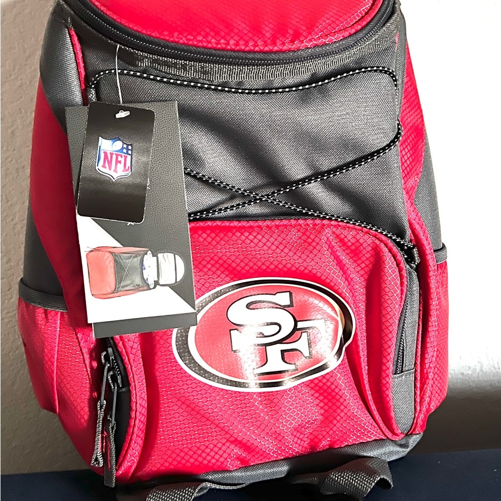 New Unisex NFL Logo SF in Color Red and Gray Back Pack in Cooler with Tags On